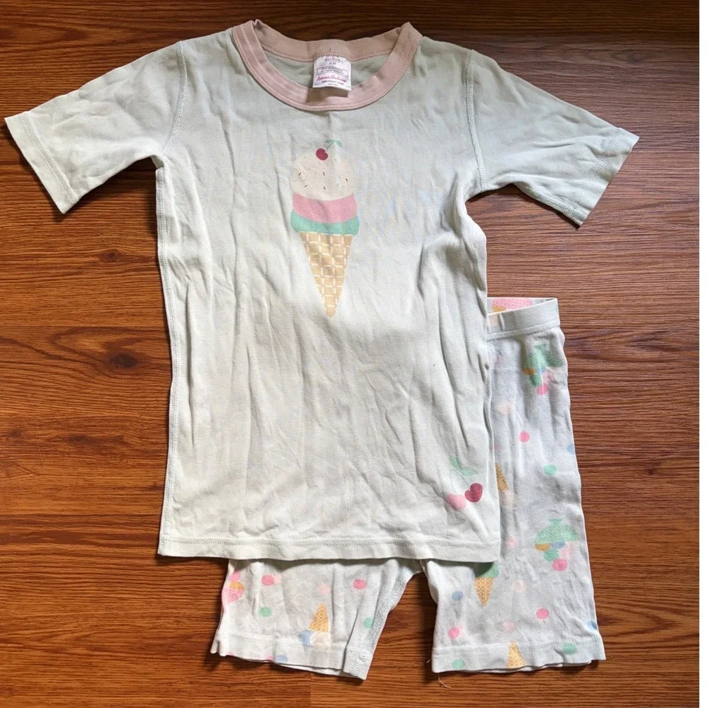 Hanna Andersson Ice Cream Organic Cotton Short Pajama Set Girls Size 10 140cm